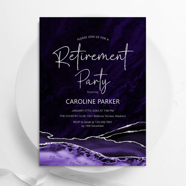 Invitation Parti de retraite d'argent violet Agate (Créateur téléchargé)