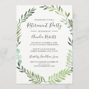 Invitation Parti de retraite de la couronne d'aquarelle verte