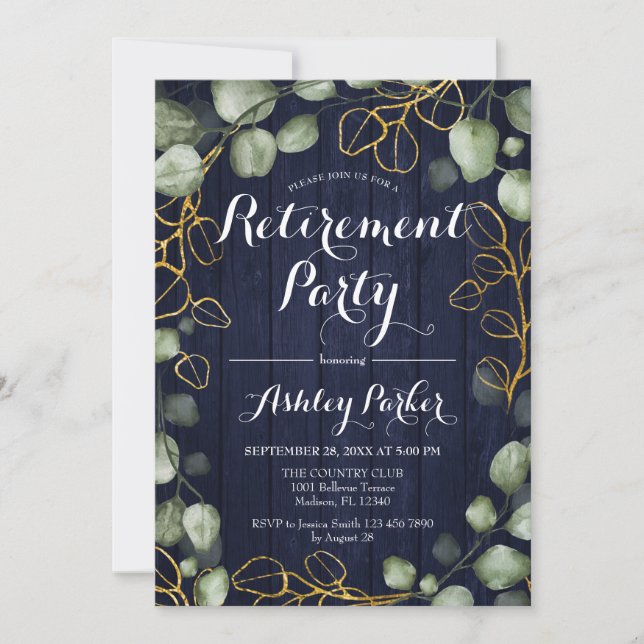 Invitation Parti de retraite de la marine Eucalyptus Wreath (Devant)