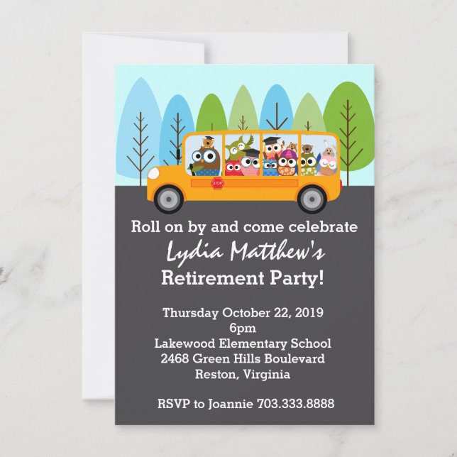 Invitation Parti de retraite des chauffeurs de bus de l'école (Devant)
