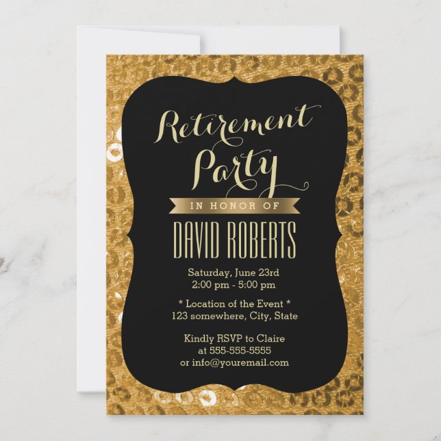 Invitation Parti de retraite des palettes Black & Gold modern (Devant)