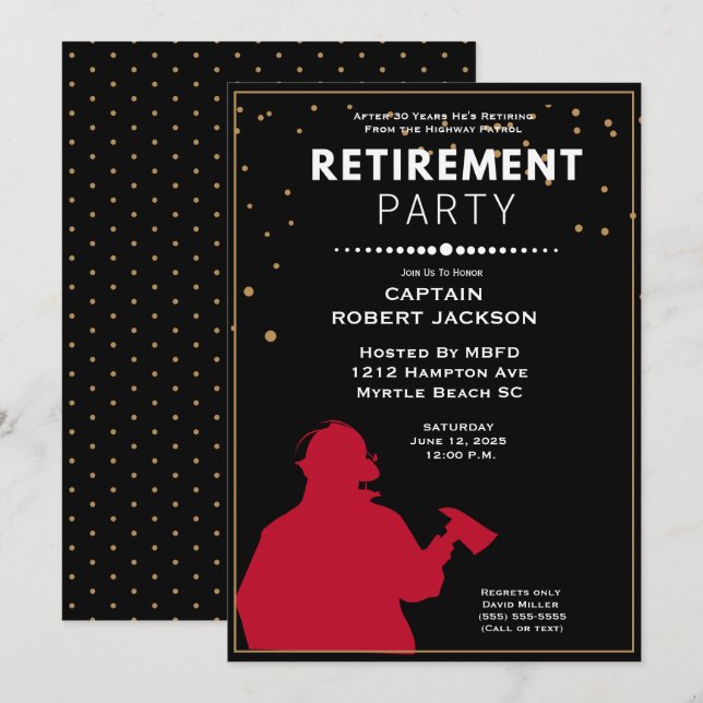 Invitation Parti de retraite des pompiers rouges et noirs (Devant / Derrière)
