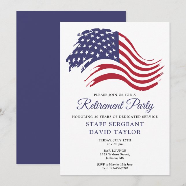 Invitation Parti de retraite du drapeau patriotique américain (Devant / Derrière)
