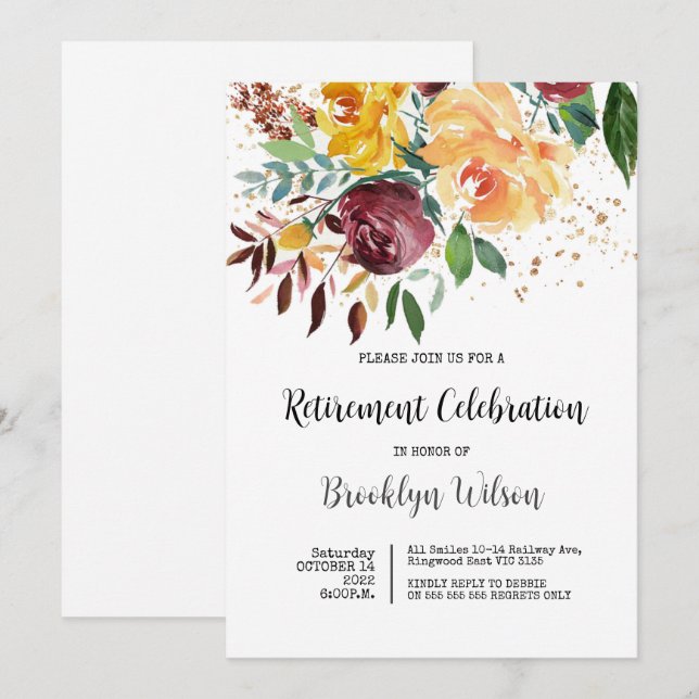 Invitation Parti de retraite élégant chic floral (Devant / Derrière)