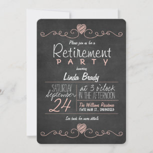 Invitation Parti de retraite en tableau noir rose et blanc