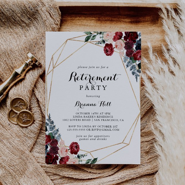 Invitation Parti de retraite florale de la marine de Bourgogn (Créateur téléchargé)