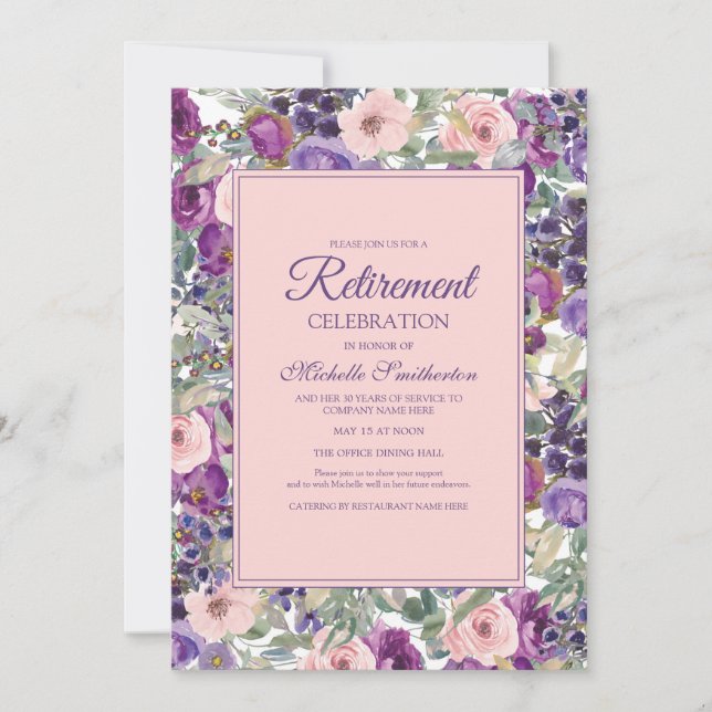 Invitation Parti de retraite florale rose vif (Devant)