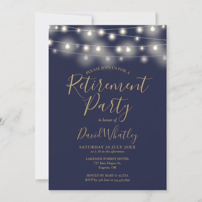 Invitation Parti de retraite Marine Blue and Gold String (Devant)