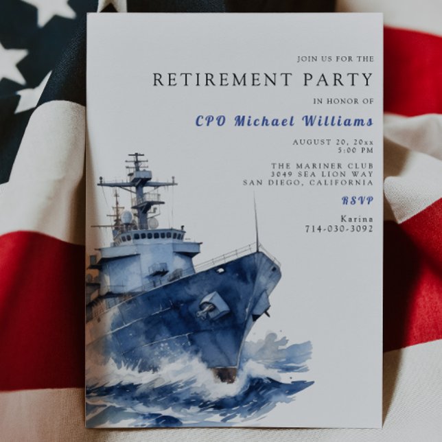 Invitation Parti de retraite militaire de la marine (Créateur téléchargé)