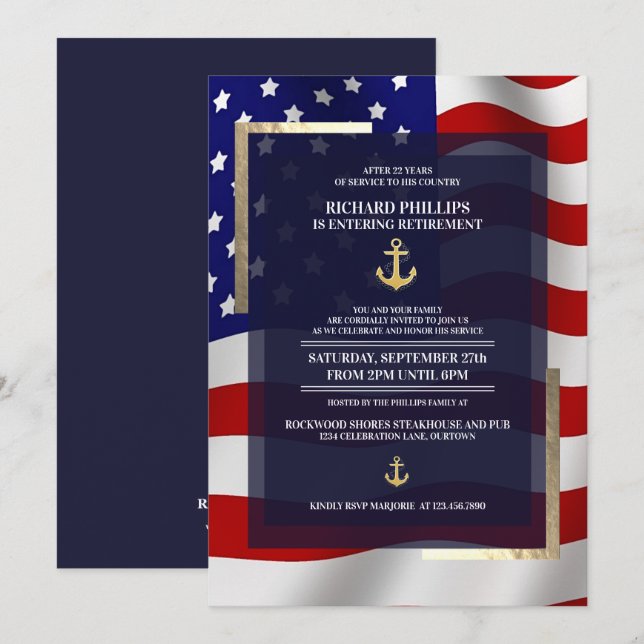 Invitation Parti de retraite militaire de l'Ancre d'or et du  (Devant / Derrière)