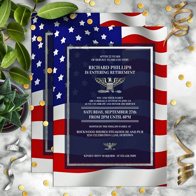 Invitation Parti de retraite militaire du drapeau américain/a (Créateur téléchargé)