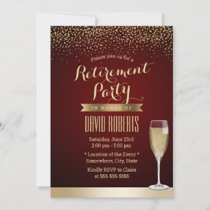 Invitation Parti de retraite Moderne Bourgogne Rouge Or Confe