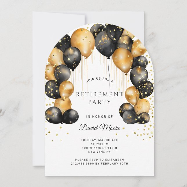 Invitation Parti de retraite moderne Noir Or Blanc (Devant)