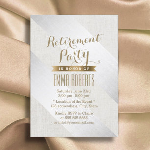 Invitation Parti de retraite moderne Silver Or Elegant Linge