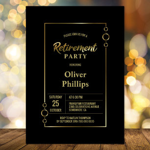 Invitation Parti de retraite Noir avec Gold Frame Party