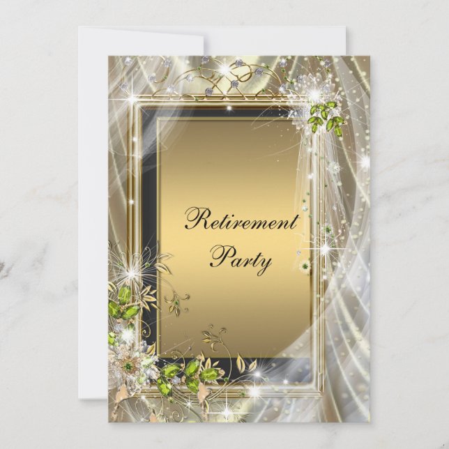 Invitation Parti de retraite noir et or (Devant)