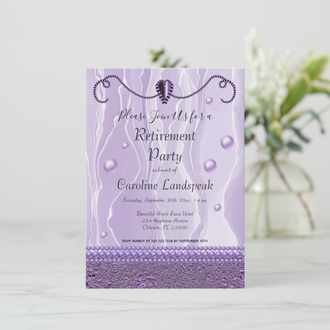 Invitation Parti de retraite Pearls & Purple Silk (Debout devant)