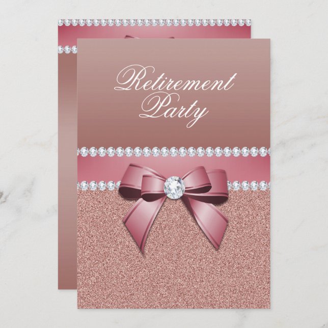 Invitation Parti de retraite romantique Rose Gold (Devant / Derrière)