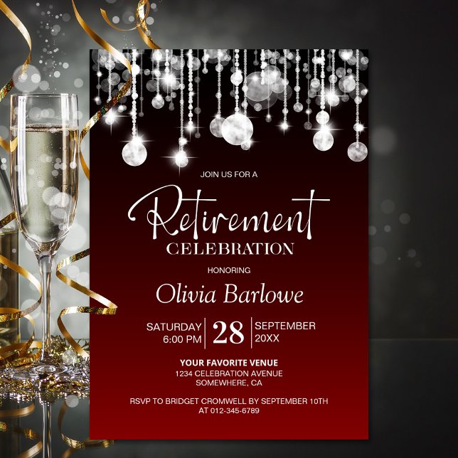 Invitation Parti de retraite rouge élégant (Créateur téléchargé)