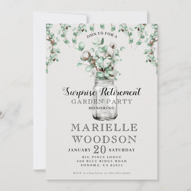 Invitation Parti de retraite russe Eucalyptus Mason Jar (Devant)