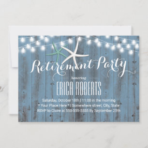 Invitation Parti de retraite Rustique Dusty Blue Beach Starfi