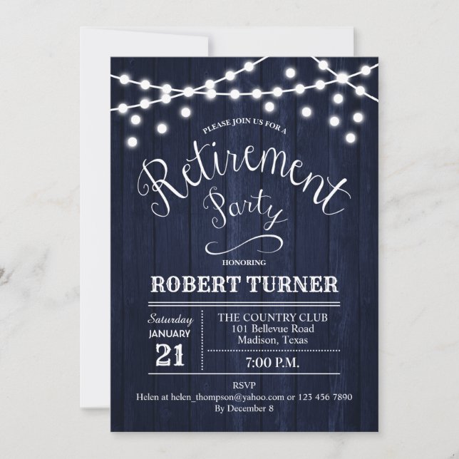 Invitation Parti de retraite rustique - Motif de bois de la M (Devant)
