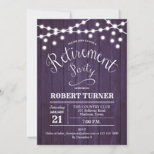 Invitation Parti de retraite rustique - Motif de bois pourpre