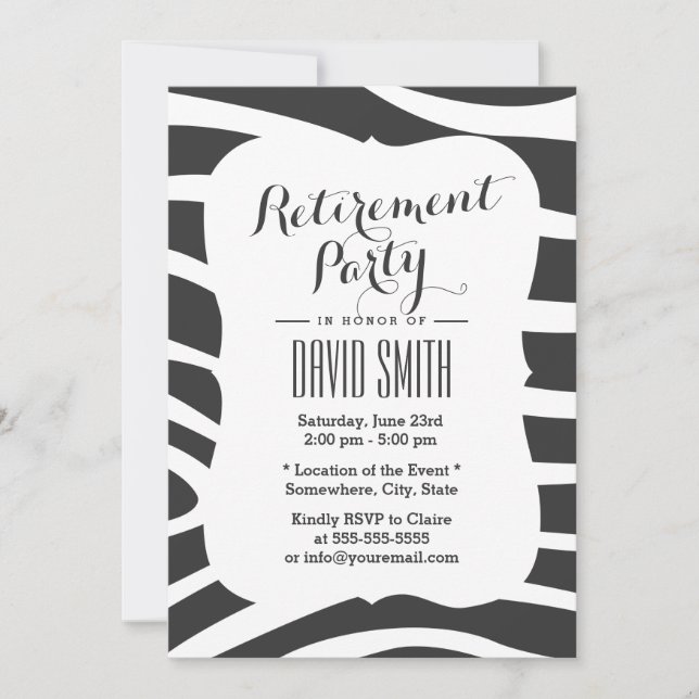 Invitation Parti de retraite simple Zebra Stripes (Devant)