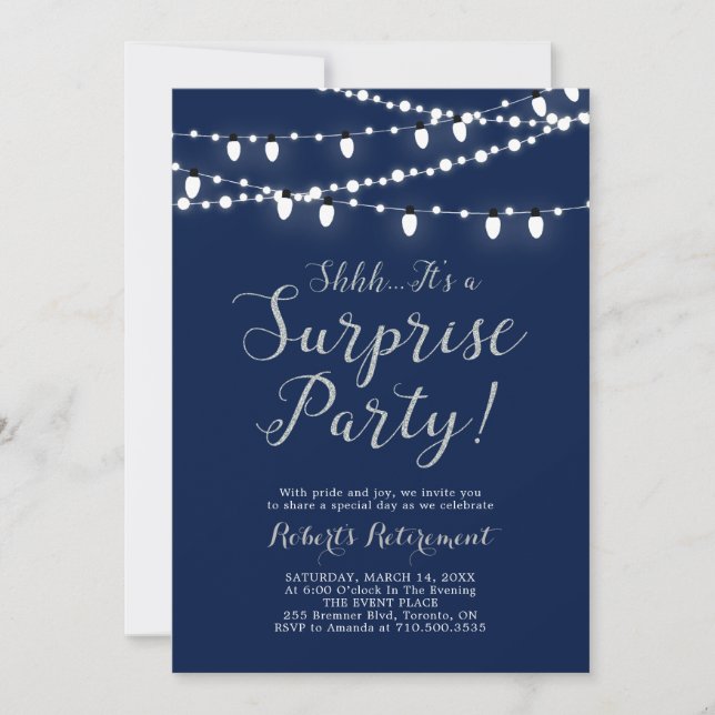 Invitation Parti de retraite surprise Argent et Marine modern (Devant)