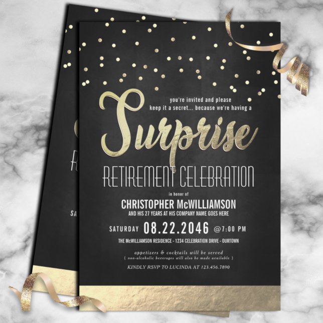 Invitation Parti de retraite surprise Black/Gold tendance (Créateur téléchargé)
