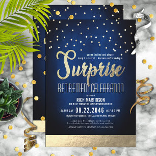 Invitation Parti de retraite surprise Blue et Gold Confetti