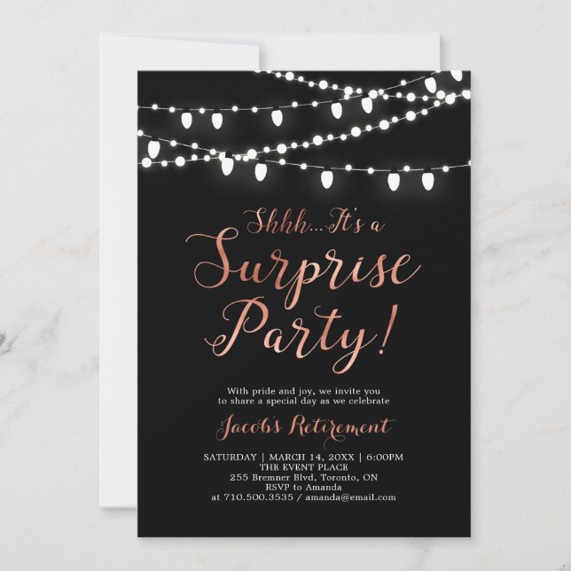 Invitation Parti de retraite surprise en cuivre et noir moder (Devant)