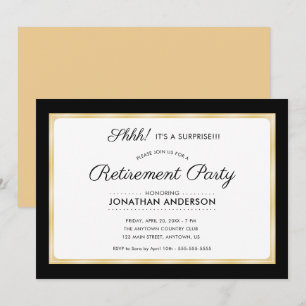 Invitation Parti de retraite surprise Horizontal Noir & Or