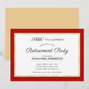 Invitation Parti de retraite surprise Horizontal Rouge & Or