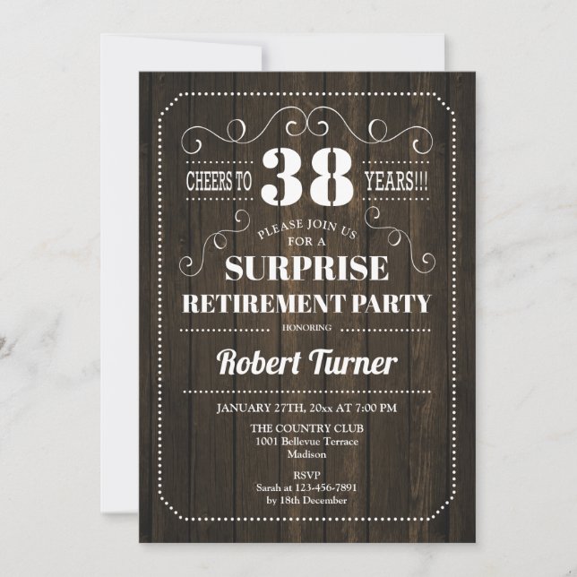 Invitation Parti de retraite surprise - Motif bois (Devant)