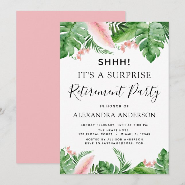 Invitation Parti de retraite surprise Palm tropical Floral (Devant / Derrière)