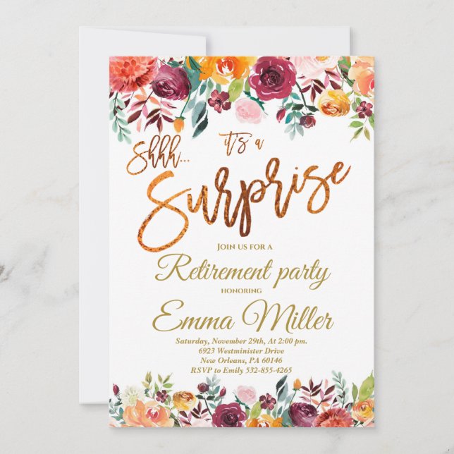 Invitation Parti de retraite surprise, Retraite d'or (Devant)