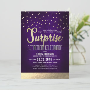 Invitation Parti de retraite tendance violet/or surprise