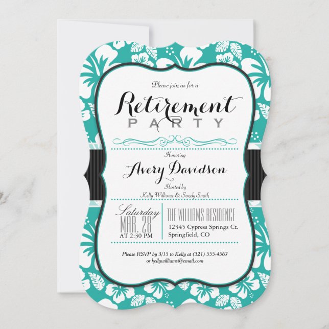 Invitation Parti de retraite Tropical Turquoise & Blanc (Devant)