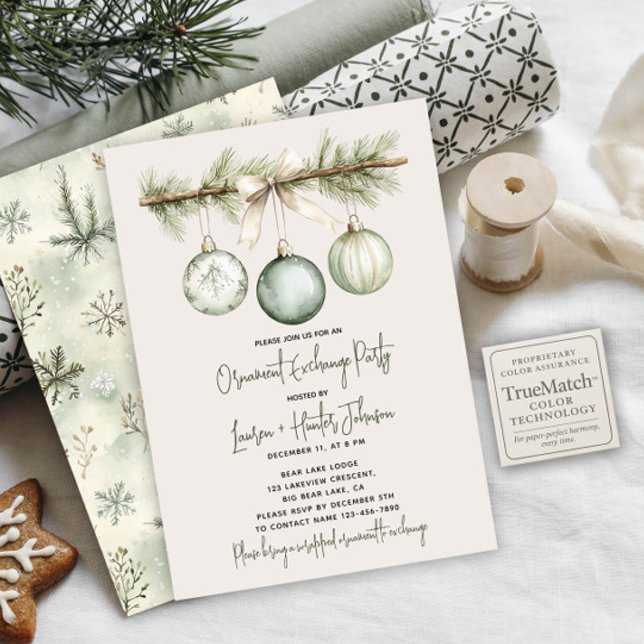 Invitation Parti d'échange ornemental de Noël moderne (Créateur téléchargé)