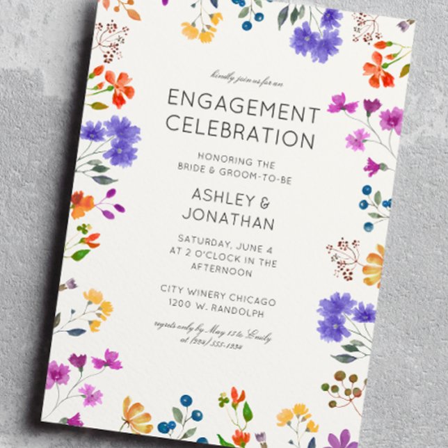 Invitation Parti d'engagement blanc doux Fleur sauvage intemp (Créateur téléchargé)