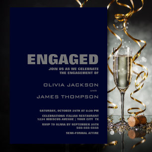Invitation Parti d'engagement bleu et gris de la marine moder