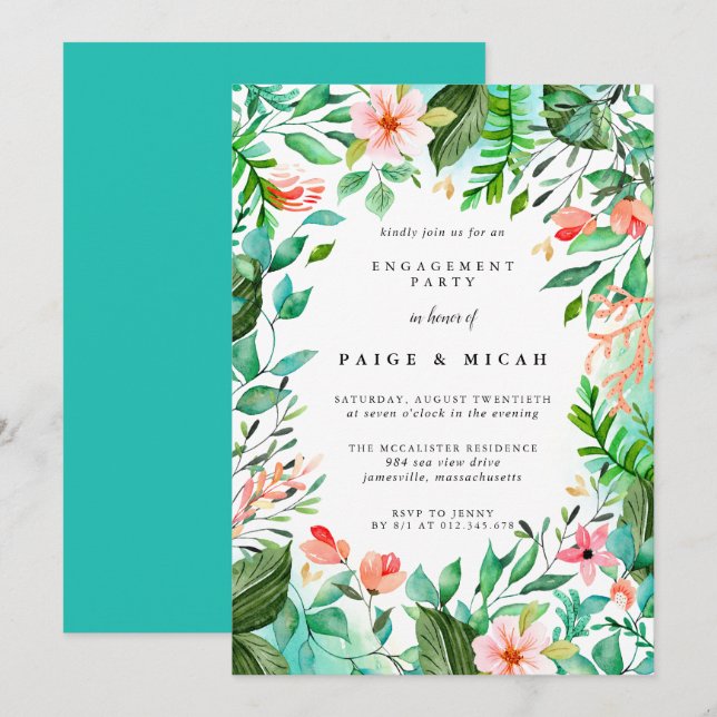 Invitation Parti d'engagement botanique tropical (Devant / Derrière)