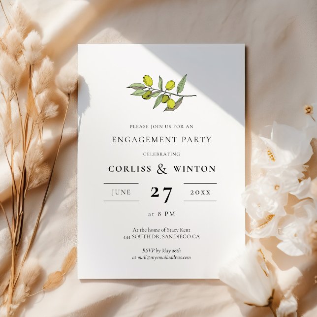 Invitation Parti d'engagement de la branche Olive moderne (Créateur téléchargé)
