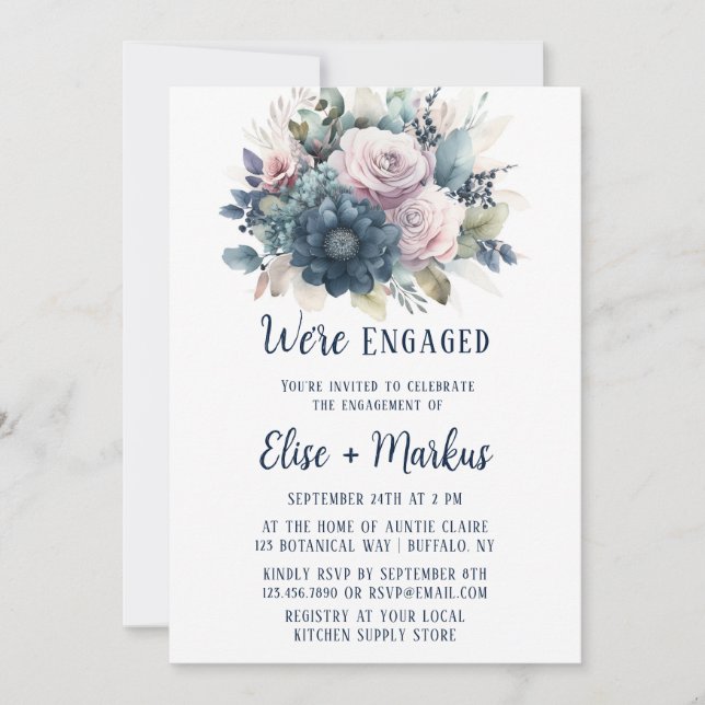 Invitation Parti d'engagement de la Marine Blue Blush Rose Ro (Devant)