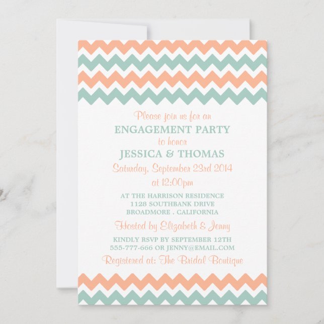Invitation Parti d'engagement de la pêche et de la menthe mod (Devant)
