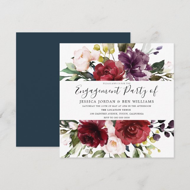 Invitation Parti d'engagement de l'aquarelle botanique modern (Devant / Derrière)