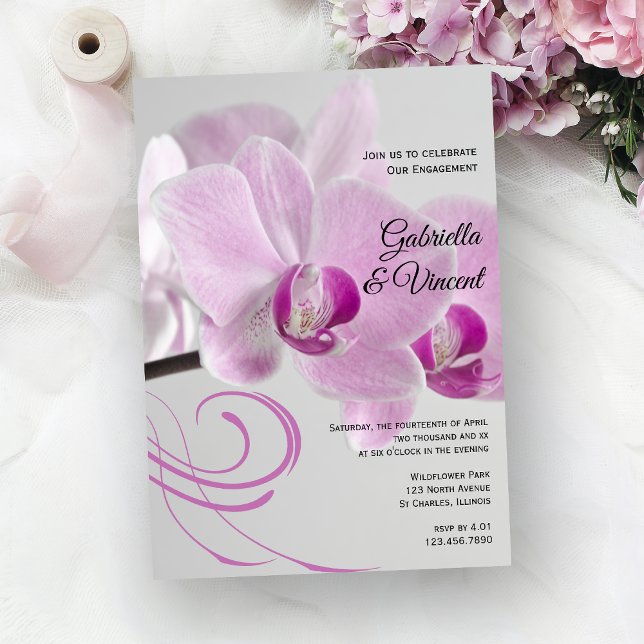 Invitation Parti d'engagement de l'élégance des orchidées ros (Créateur téléchargé)