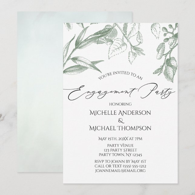 Invitation Parti d'engagement des Feuilles botaniques de verd (Devant / Derrière)