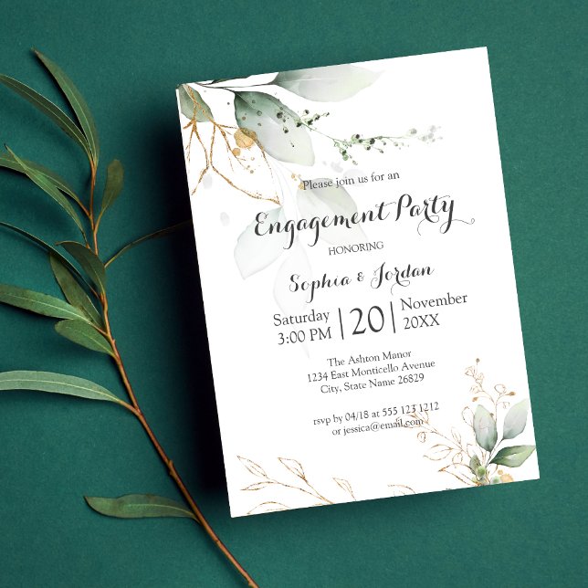Invitation Parti d'engagement des Feuilles de l'huile d'or fl (Créateur téléchargé)